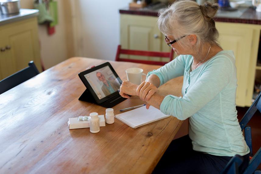 senior woman having a telehealth appointment for a story on how to prepare for a Matrix telehealth visits 